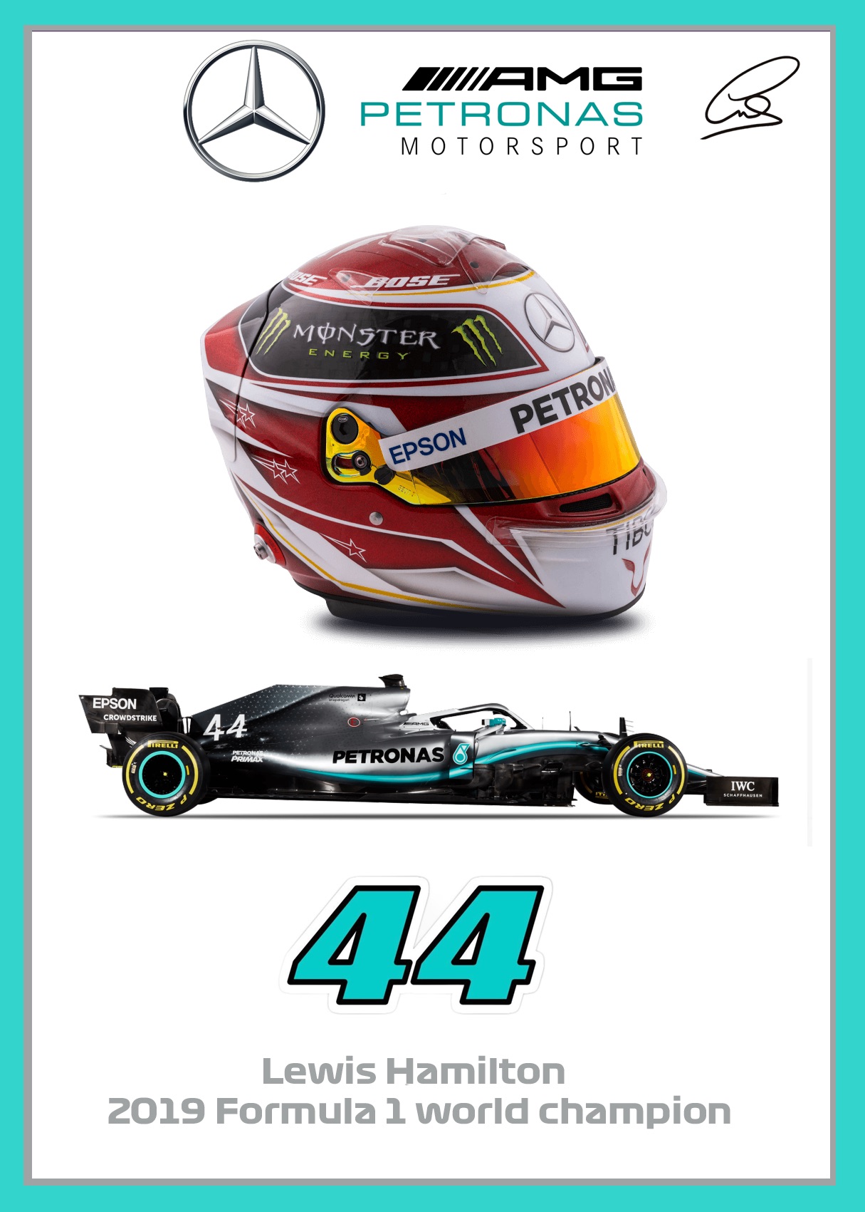 Lewis Hamilton signed F1 helmet airbrushed print – ready to frame 2019